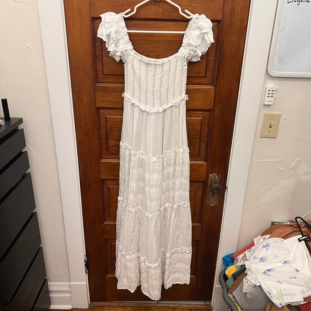 Anthropologie PQ Victoria Smocked Dress Waterlily White size XS/S NWT's $164